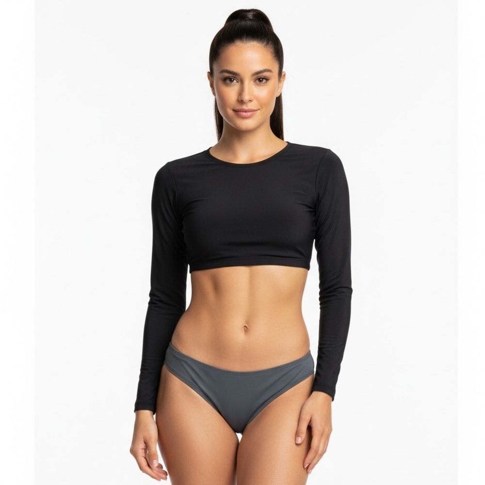 Kanu Surf Women's Low Rise Bikini Bottoms Charcoal Gray Sz 14 Swim Suit Sports